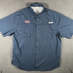 Columbia PFG Ole Miss Fishing Shirt XL Tall Vented Short Sleeve Blue